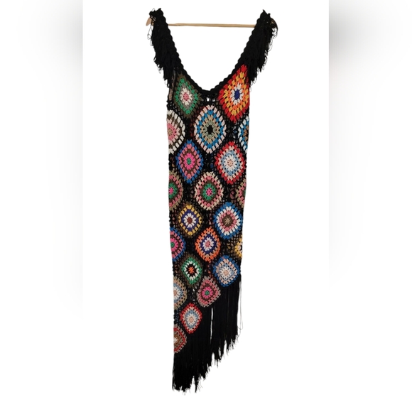 Coastal Cruise Crochet Maxi Dress/Coverup Black/Multi Size Small/Medium - Picture 5 of 9